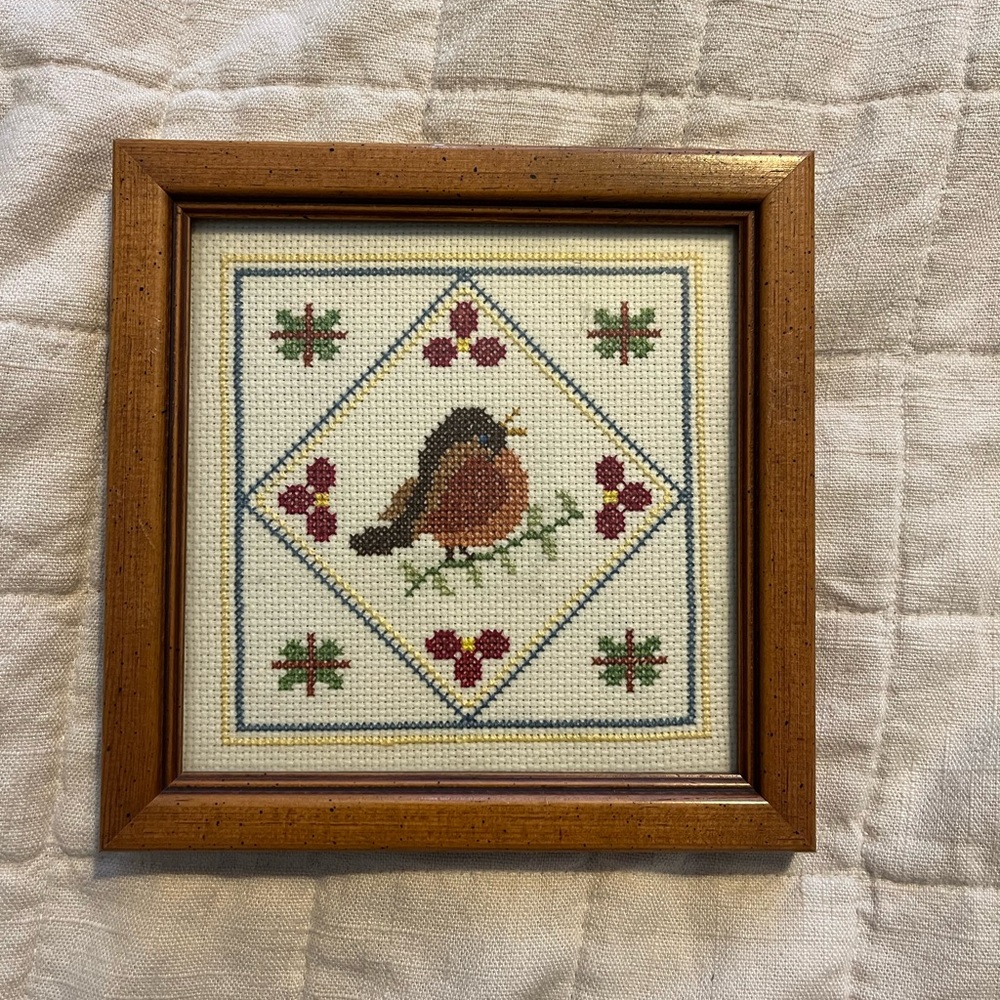 Framed Bird Cross Stitch Art